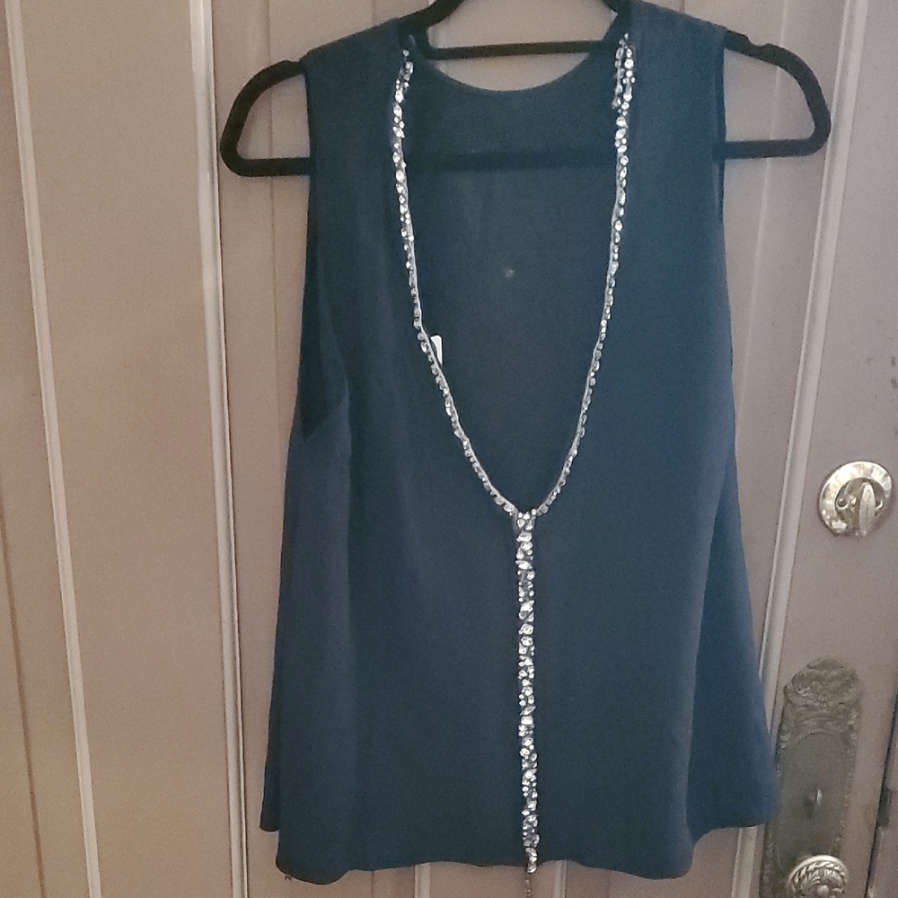 Black Sleeveless Top with Crystals And Silver Embellishments
